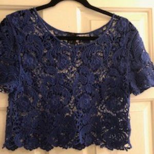 Royal Blue Lacey Crop Overlay Top